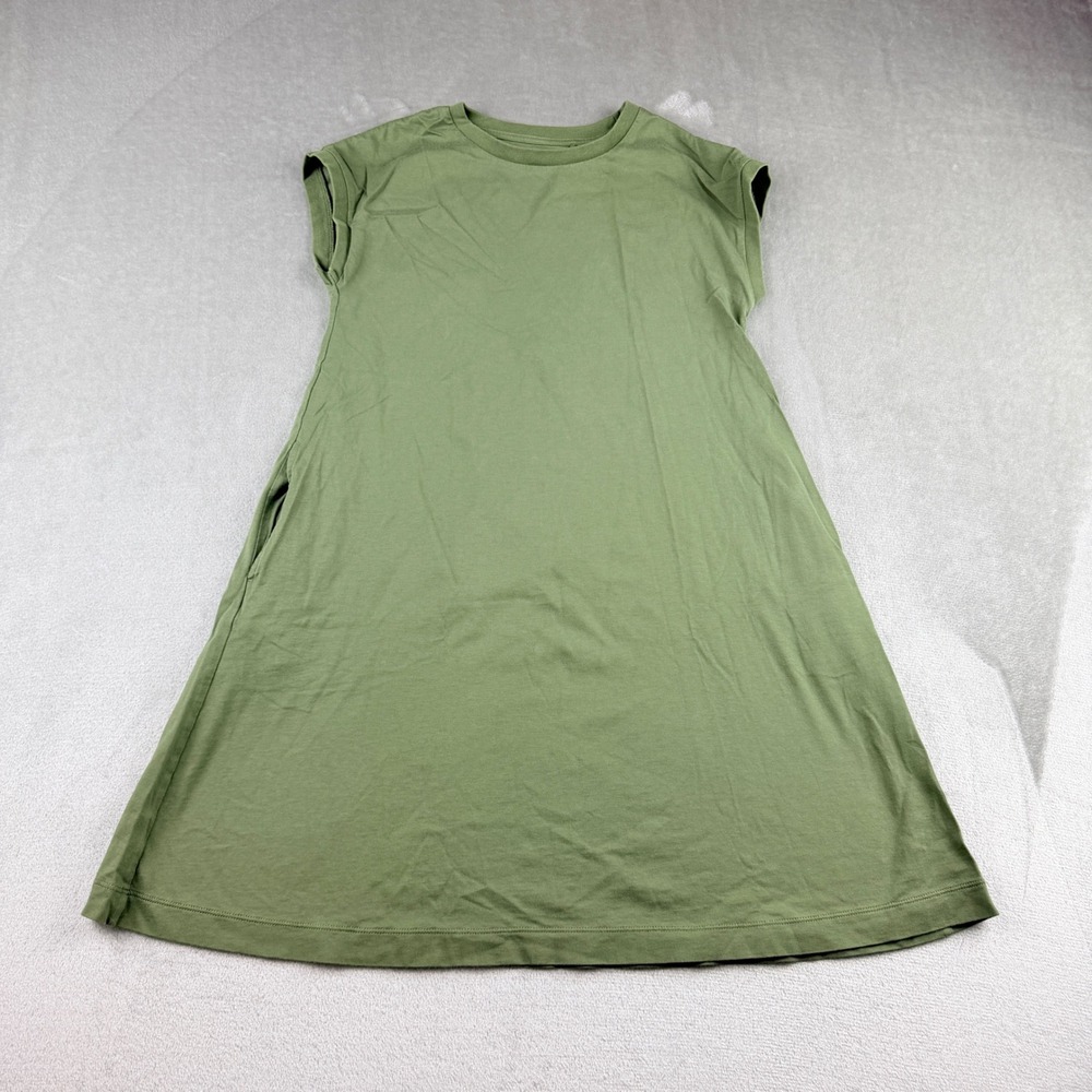 Uniqlo Kids Green Cotton A-Line T-Shirt Dress Size 140 Olive Short Sleeve